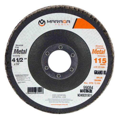 Disco Abrasivo Metal 4-1/2" Eje 7/8" Grano 80 Zirconio
