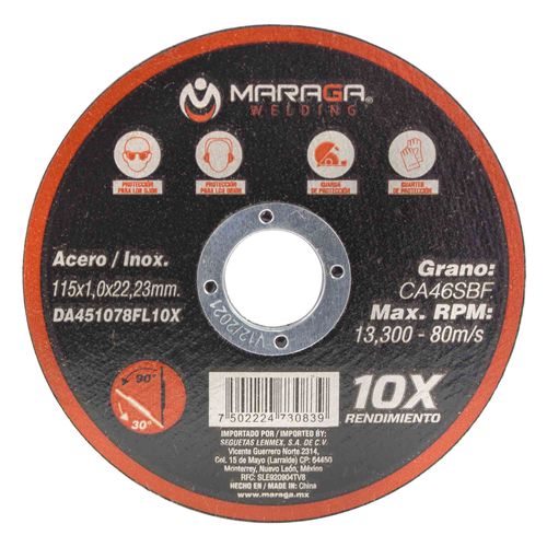 Disco de Corte de 4-1/2"  Grosor  1.0mm Eje 7/8" Maraga
