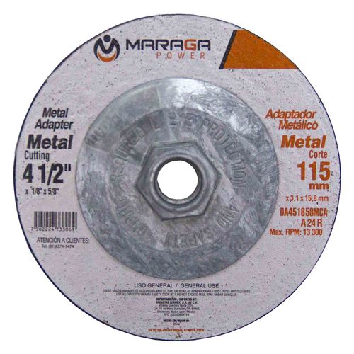 Disco de Corte de 4-1/2" Grosor 1/8" Eje 5/8" Maraga