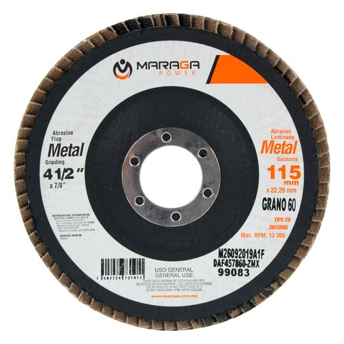 Disco Abrasivo Metal 4-1/2" Eje 7/8" Grano 60 Zirconio