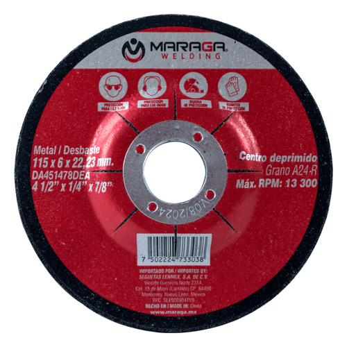 Disco de Desbaste de 4-1/2" Grosor 1/4" Eje 7/8" Maraga