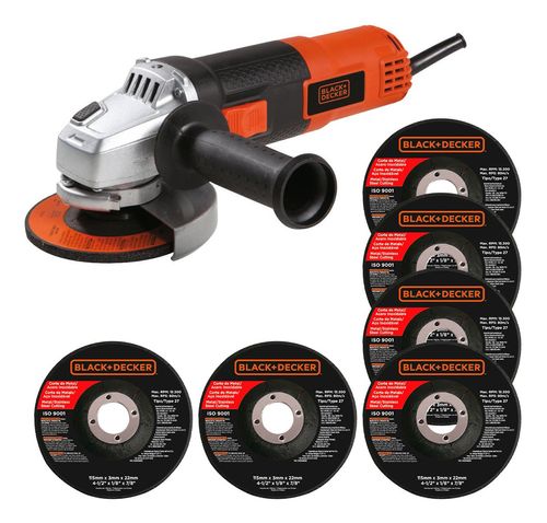 Miniesmeriladora angular 4 1/2" Black+Decker G720P-B3 con discos