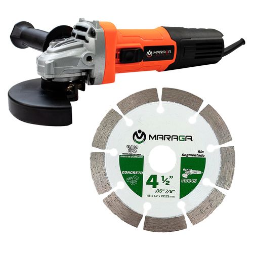 Esmeriladora 4-1/2 Pulgadas 800W Maraga con disco de concreto